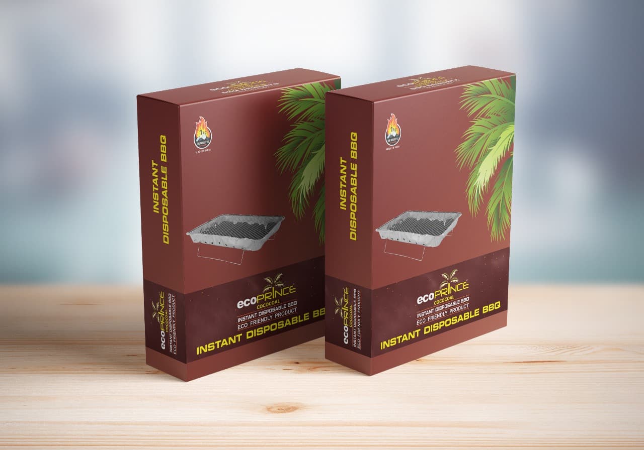 Two red Eco Prince Instant Disposable BBQ boxes showing the foil grill tray
